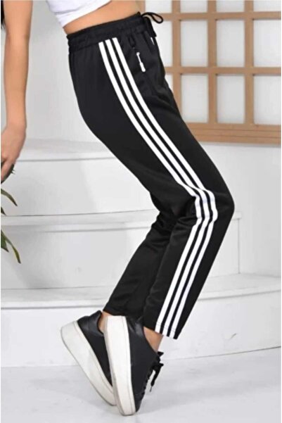 Genel Markalar Scuba Kumaş Unisex Siyah Eşofman Altı 3 şeritli