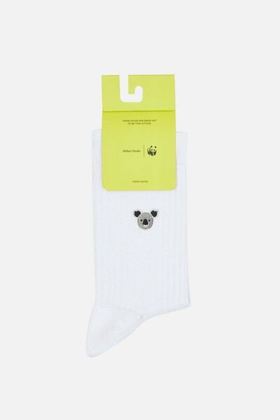 WWF Market Koala Towel Socks - White