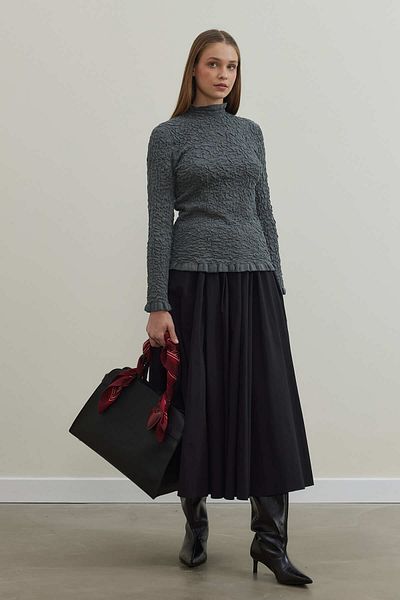 Tailors Room Gray Textured Knitwear Bodysuit