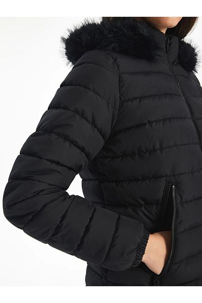 LC Waikiki Lcw Vision Black Hooded Women's Puffer Jacket