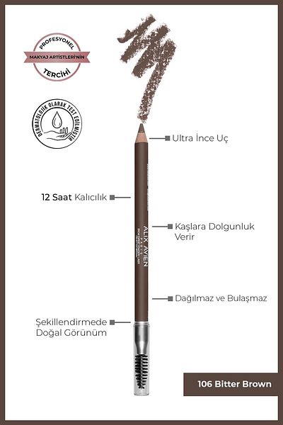 Alix Avien Fırçalı Yumuşak Uçlu Belirginleştirici Kahverengi Kaş Kalemi-eyebrow Expert Powdery Liner 106 Bitter