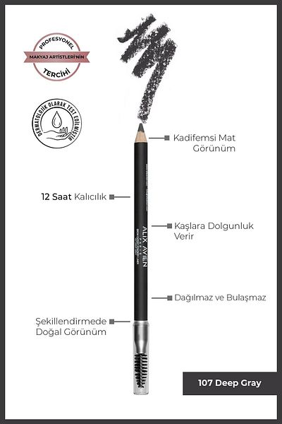 Alix Avien Fırçalı Yumuşak Uçlu Belirginleştirici Gri Kaş Kalemi-eyebrow Expert Powdery Liner 107 Deep Gray