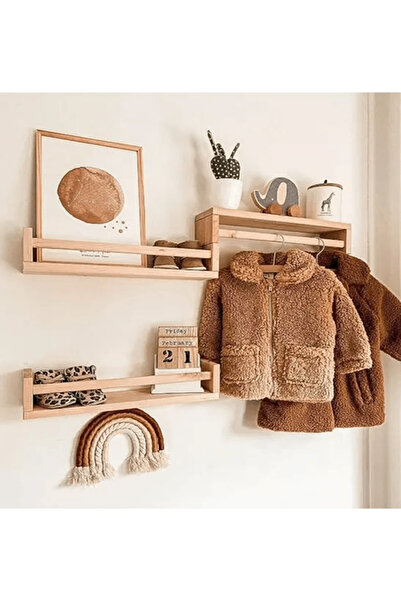 decoraid Montessori Kitaplık Çocuk Bebek Odası Rafı Ahşap Kitaplık 50 Cm Çam Ağacı