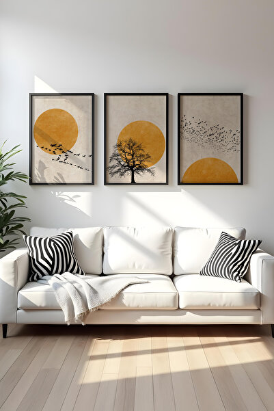 huhuli Ahşap Siyah Çerçeveli 3'lü Set Tablo