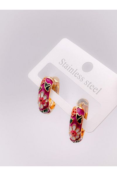 Trinos Steel Earrings Enameled Earrings Floral Earrings