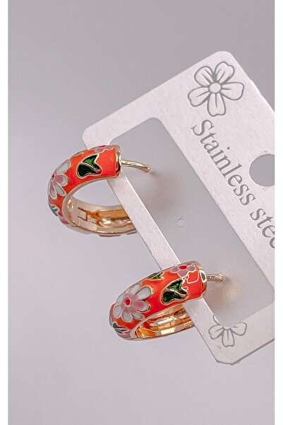 Trinos Çelik Küpe Mineli Küpe Çiçekli Küpe