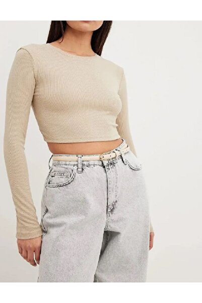 Lorya Giyim Kadın %100 Pamuklu Vücuda Yapışan Fitilli Bisiklet  Yaka Kaşkorse...