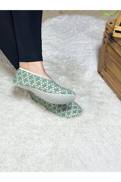 Patiköşe Women's Home Booties Home Ballet Shiny Gilding Embroidered Breathable Design Non-Slip Sole Flexible Structure