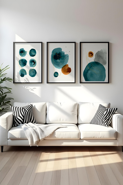 huhuli Ahşap Siyah Çerçeveli 3'lü Set Tablo