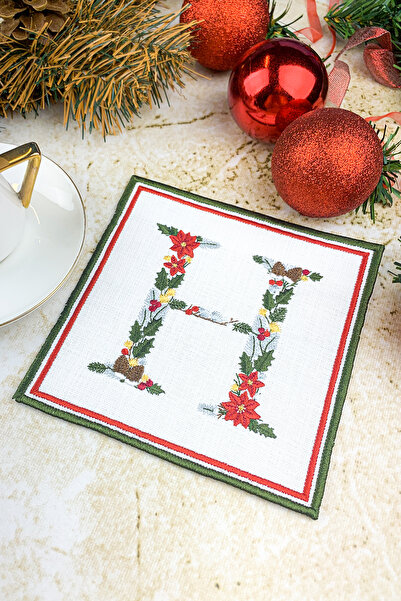 WEARE2 Λευκό χρωματιστό γράμμα Η με χριστουγεννιάτικο θέμα, κεντημένη χαρτοπε...