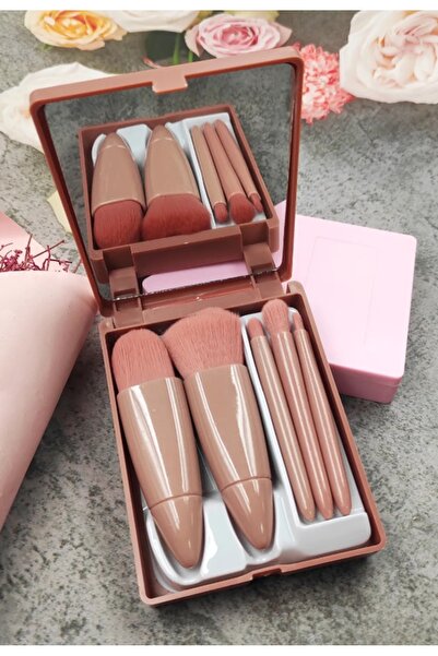 gaman C005 Portable 5-Piece Professional Makeup Brush Set with Mirror - Portable Mini 10.5cm Copper Color