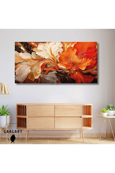 Panoramic Canvas Wall Table Abstract Orange Creamy Flower