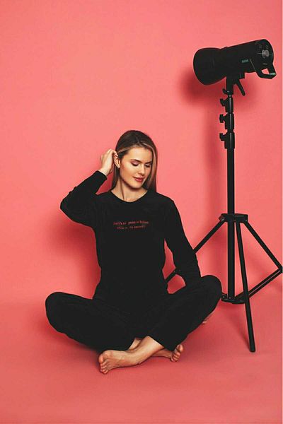 wear treasure Set de pijamale din catifea franțuzească cu mânecă lungă, cu gât rotund, imprimat
