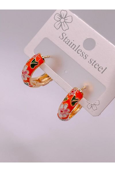 Trinos Steel Earrings Enameled Earrings Floral Earrings