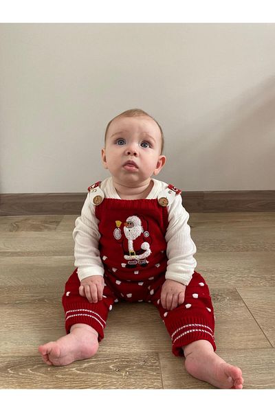 Minizade Knitwear Unisex Salopet - Set of 2 with Christmas Pattern, Father, Snap Fastener and Bodysuit