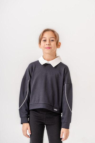 Trend Baby Kids Тъмносиня блуза с яка за момиче - Детайлно описание