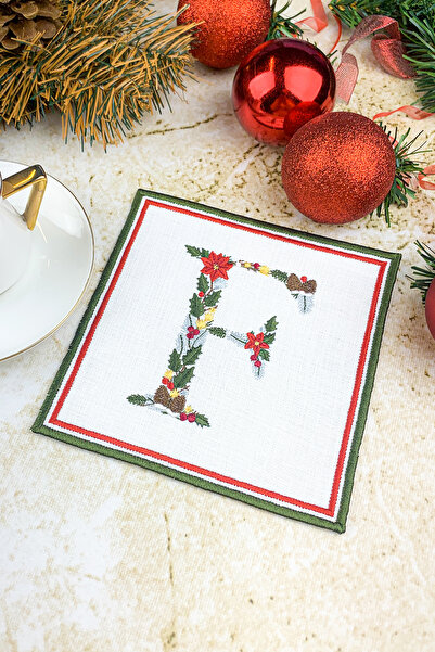 WEARE2 Λευκόχρωμο γράμμα F με χριστουγεννιάτικο θέμα, κεντημένη χαρτοπετσέτα ...