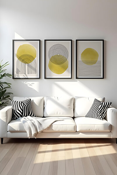 huhuli Ahşap Siyah Çerçeveli 3'lü Set Tablo