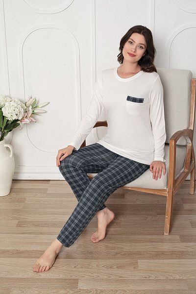 GUAVA+ SET DE Pijamale FEMEI CU MÂNECĂ LUNGĂ, ALB, DE SUS, DE JOS, ALBASTRU ÎN CARURI
