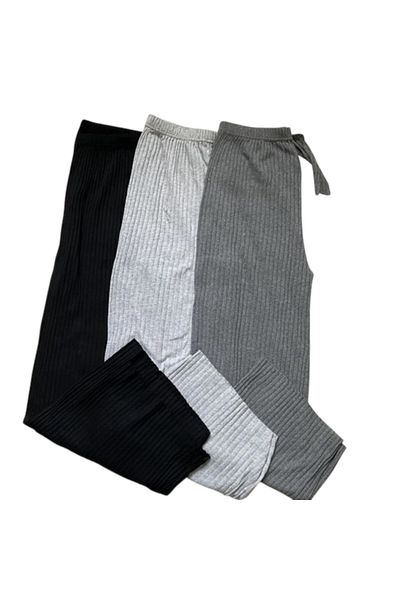 RIPSTAR 3-Piece Women's Ribbed Pants and Sweatpants - Black, Grey-Smoked, Casual Comfortable Homewear