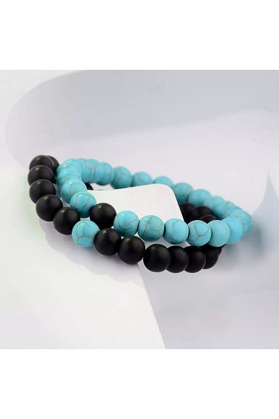 eHediyecim 2-Piece Matte Onyx Natural Stone Bracelet Set