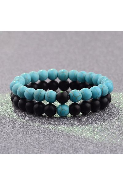 eHediyecim 2-Piece Matte Onyx Natural Stone Bracelet Set