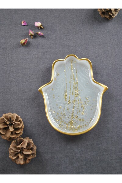Qualitev Hamsa Model Gold Sunumluk Çerezlik Tabağı Fatma Ana Eli Tabak 20 Cm-...