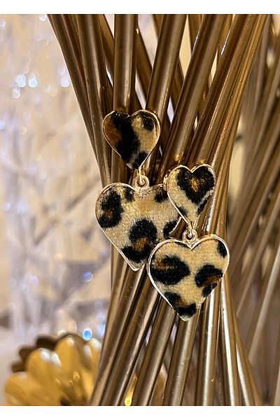 takıtarzım Double Heart Leopard Women's Design Earrings