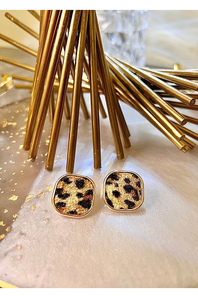 takıtarzım Leopard Square Design Women Earrings