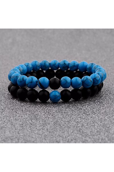 eHediyecim 2-Piece Matte Onyx Natural Stone Bracelet Set