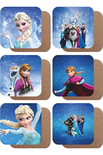 Pi Dekorasyon Frozen Karlar Ülkesi Elsa Temalı 6lı Ahşap Bardak Altlığı Seti