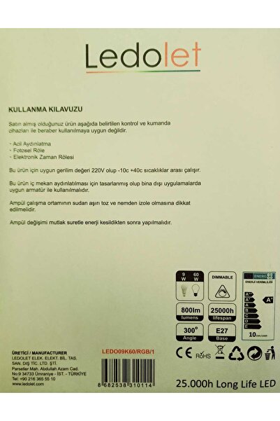 LİN GRUP Uzaktan Kumandalı Renkli Ambul Lamba 9W Beyaz ışık