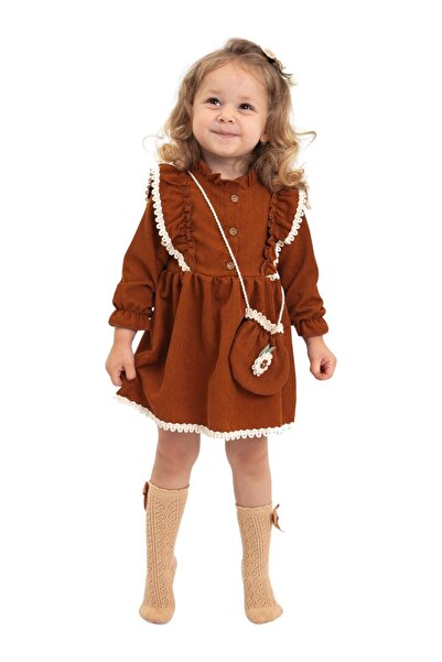 MİNİKO KİDS Baby Girl Long Sleeve Daisy Patterned Dress with Bag