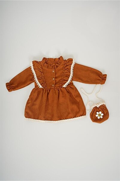 MİNİKO KİDS Baby Girl Long Sleeve Daisy Patterned Dress with Bag