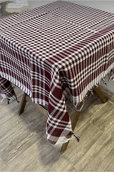 MORRİVAL 170X170 cm Cotton Fringed Tablecloth and Tablecloth Set
