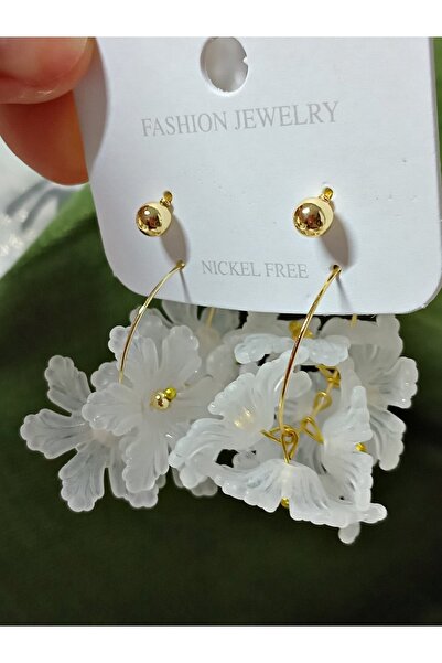 mos&more 4 Pieces White Flower Gold Hoop Women's Earrings