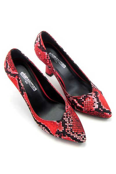 Erkan Saçmacı Jatqılı Exclusive Red Snake Goblet Heeled Shoes