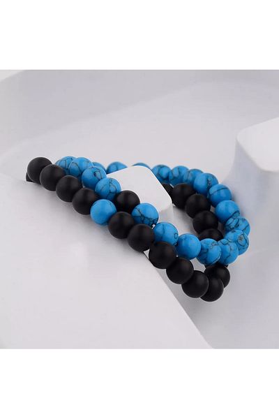 eHediyecim 2-Piece Matte Onyx Natural Stone Bracelet Set