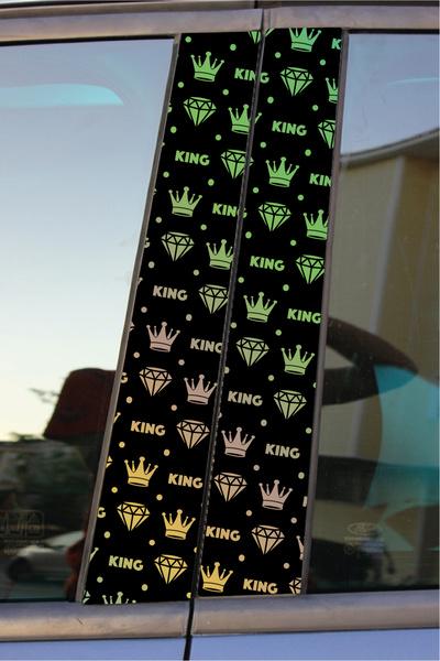 STİCKERCI BEY Hologram KING KRAL TACI VE ELMAS Kapı Direk Kaplama Folyosu Sağ-Sol 2 Adet 20*50 CM