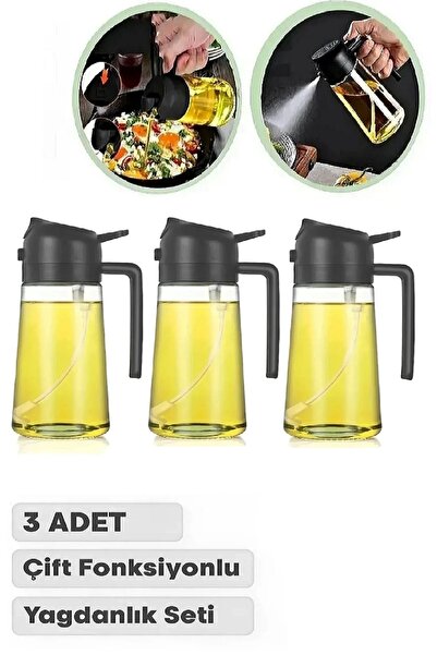 Berdina Home 3 Adet Çift Fonksiyonlu Yağdanlık 550ml Zeytinyağı Sıvıyağ Cam Ş...