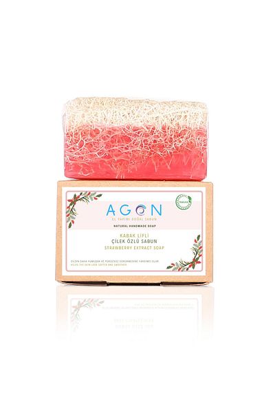 Agon Natural Pumpkin Fiber Strawberry Extract Soap - Handmade 120 Gr