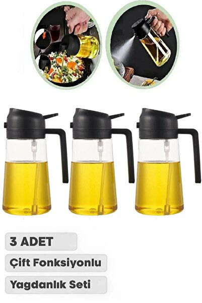 Berdina Home 3 Adet Çift Fonksiyonlu Yağdanlık 550ml Zeytinyağı Sıvıyağ Cam Ş...