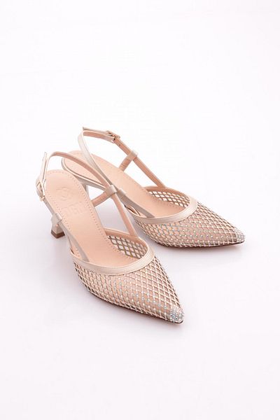 DGN Beige Satin Evening Dress Heels - 213782621