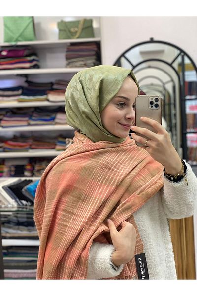 Sima Rose Pink Sima Winter Plaid Tweed Pattern Shoulder Shawl