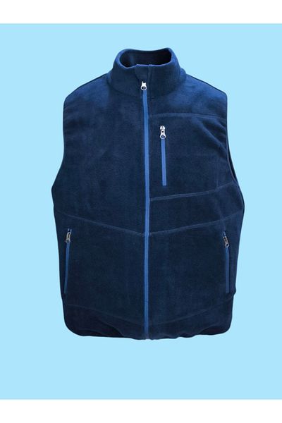 NJM SPORT WEAR Men's Navy Blue Fleece Vest - Full Zipper, 3 Pockets, Fit Bato Collar, Cold Proof