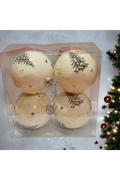 PARTİSERÜVENİ White Patterned Pine Tree Ornament Ball - Christmas 8 cm