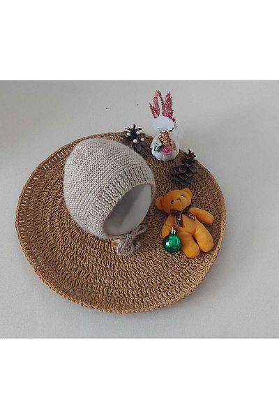 BEGİN 0-12 Months Baby Hand Knitted Cotton Lora Hat - Beige Newborn Gift Birthday