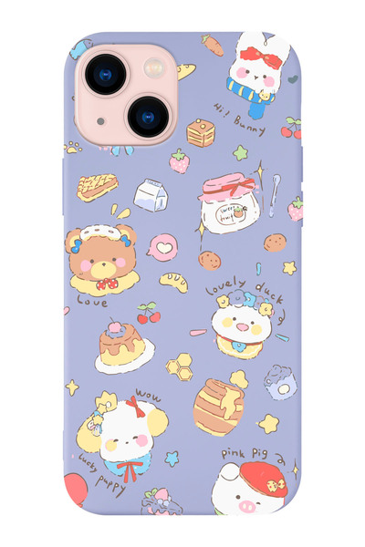 shoptocase iPhone 14/13 Uyumlu Luck Animals Desenli Lila Lansman Telefon Kılıfı