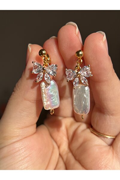 Zokak Sertifikalı Gerçek Barok inci altın kaplama küpe, inci küpe