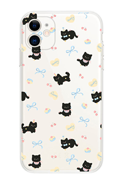 shoptocase iPhone 11 Uyumlu Lucky Cat Desenli Şeffaf Silikon Telefon Kılıfı